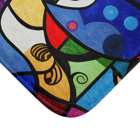 Vibrant Abstract Expression of Joy — 61×43 Memory Foam Bath Mat — Cushioned Memory Foam & Microfibre Close-Up