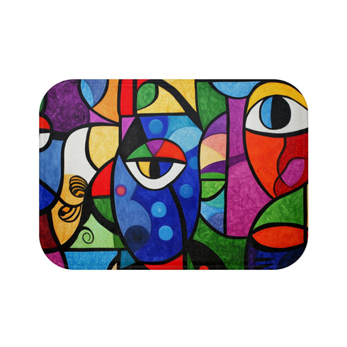 Vibrant Abstract Expression of Joy — 61×43 Memory Foam Bath Mat — Top-Down Velvet Microfibre Artwork View