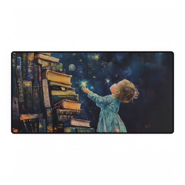 A Curious Child Reaching for the Stars with Books A (Edition II) — XXL Gaming Desk Mat — Full Top-Down Artwork View