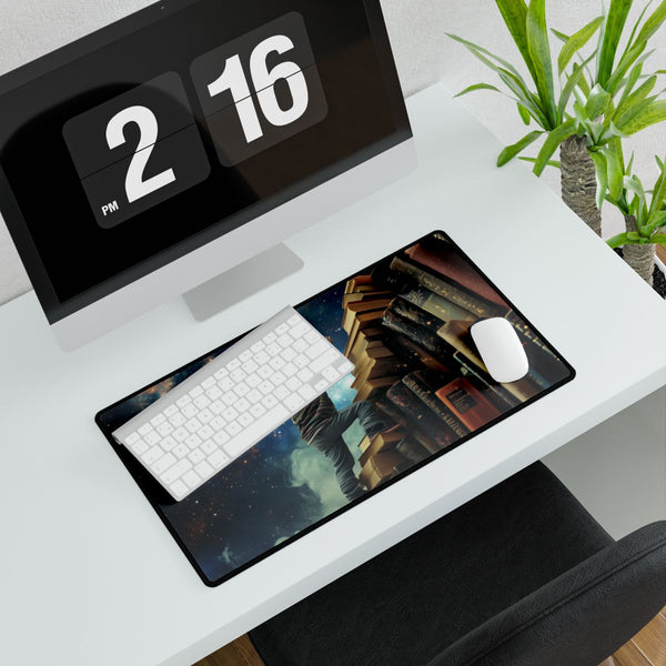 A Curious Child Reaching for the Stars with Books A (Edition III) — XXL Gaming Desk Mat — Gaming & Workspace Desk Setup View
