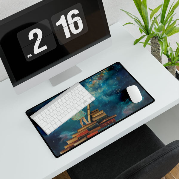 A Curious Child Reaching for the Stars with Books a (Edition IV) — XXL Gaming Desk Mat — Gaming & Workspace Desk Setup View