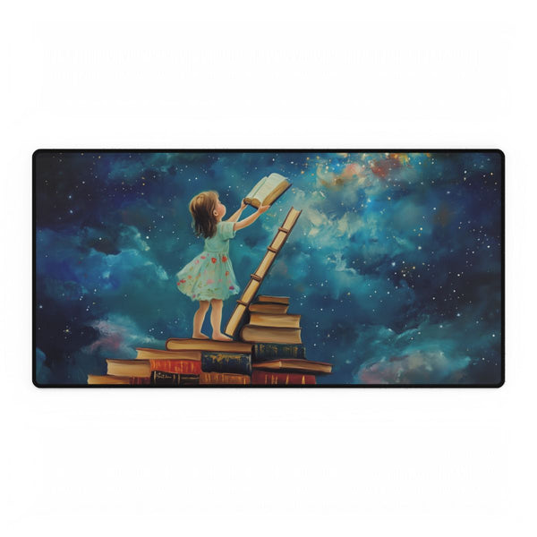 A Curious Child Reaching for the Stars with Books a (Edition IV) — XXL Gaming Desk Mat — Full Top-Down Artwork View