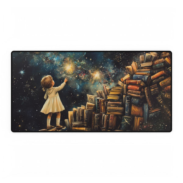 A Curious Child Reaching for the Stars with Books A (Edition VI) — XXL Gaming Desk Mat — Full Top-Down Artwork View