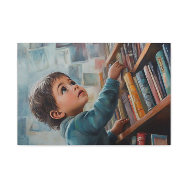 A Curious Child Reaching for the Stars with Books a (Edition VIII) — 24×16 Canvas Wall Art — Front Gallery-Wrapped Canvas View