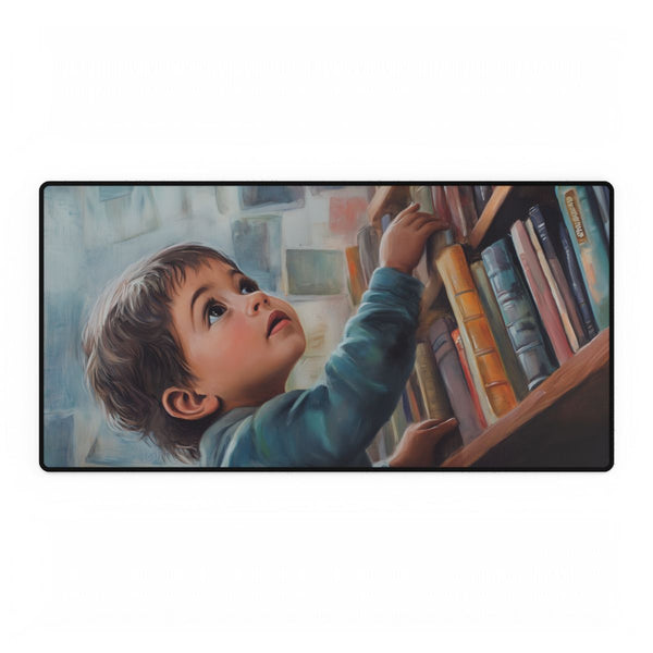 A Curious Child Reaching for the Stars with Books a (Edition VIII) — XXL Gaming Desk Mat — Full Top-Down Artwork View