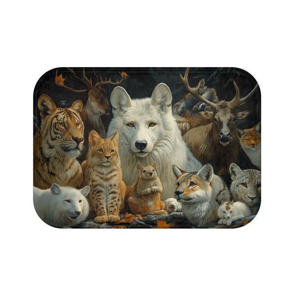 A Diverse Group of Animals Living in Harmony with N — 61×43 Memory Foam Bath Mat — Top-Down Velvet Microfibre Artwork View