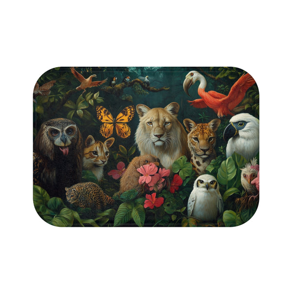 A Diverse Group of Animals Living in Harmony with N — 61×43 Memory Foam Bath Mat — Top-Down Velvet Microfibre Artwork View