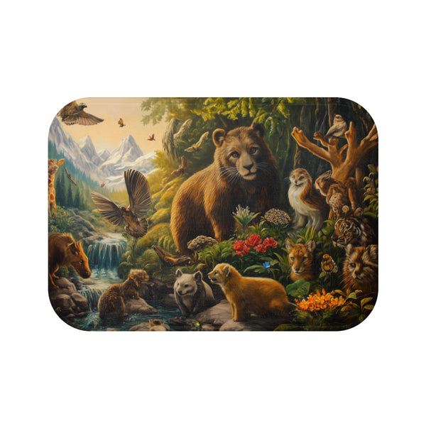 A Diverse Group of Animals Living in Harmony with N — 61×43 Memory Foam Bath Mat — Top-Down Velvet Microfibre Artwork View