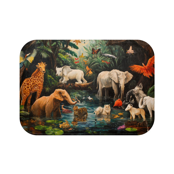 A Diverse Group of Animals Living in Harmony with N — 61×43 Memory Foam Bath Mat — Top-Down Velvet Microfibre Artwork View
