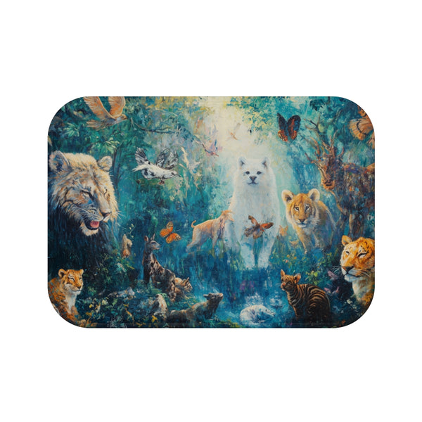 A Diverse Group of Animals Living in Harmony with N (Edition VIII) — Memory Foam Bath Mat — Top-Down Memory Foam Bath Mat View