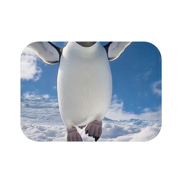 A Flying Penguin in the Sky a Screenshot of W — 61×43 Memory Foam Bath Mat — Top-Down Velvet Microfibre Artwork View