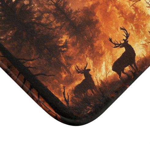 Dramatic Wildfire & Forest Wildlife (Edition II) — 61×43 Memory Foam Bath Mat — Cushioned Memory Foam & Microfibre Close-Up