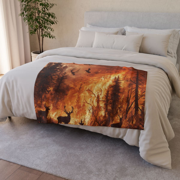 Dramatic Wildfire & Forest Wildlife (Edition II) — 50×60 Plush Throw Blanket — Draped Over Sofa & Bed Lifestyle View