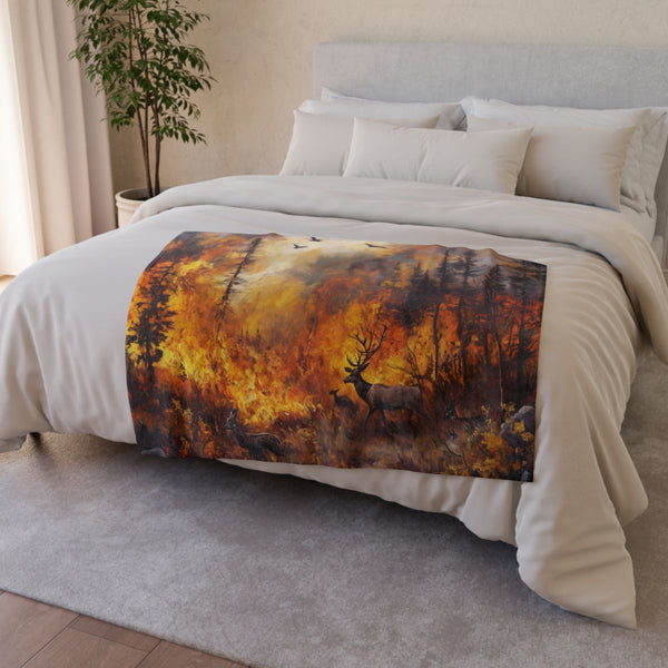 Dramatic Wildfire & Forest Wildlife (Edition III) — 50×60 Plush Throw Blanket — Draped Over Sofa & Bed Lifestyle View
