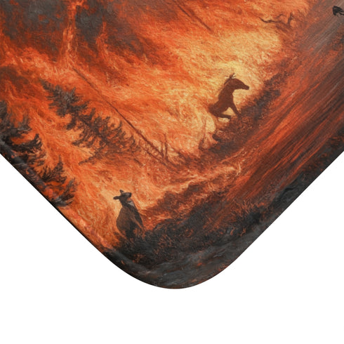 Dramatic Wildfire & Forest Wildlife (Edition IV) — 61×43 Memory Foam Bath Mat — Cushioned Memory Foam & Microfibre Close-Up