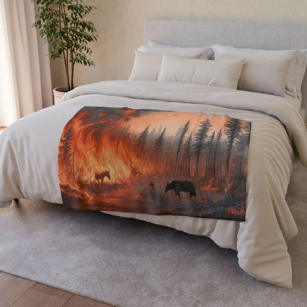 Dramatic Wildfire & Forest Wildlife (Edition IV) — 50×60 Plush Throw Blanket — Draped Over Sofa & Bed Lifestyle View