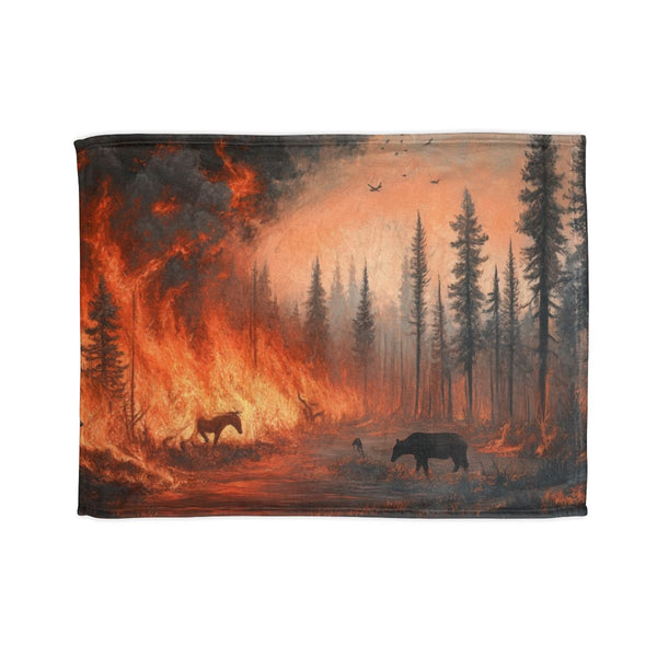 Dramatic Wildfire & Forest Wildlife (Edition IV) — 50×60 Plush Throw Blanket — Full Spread Plush Fleece Artwork View
