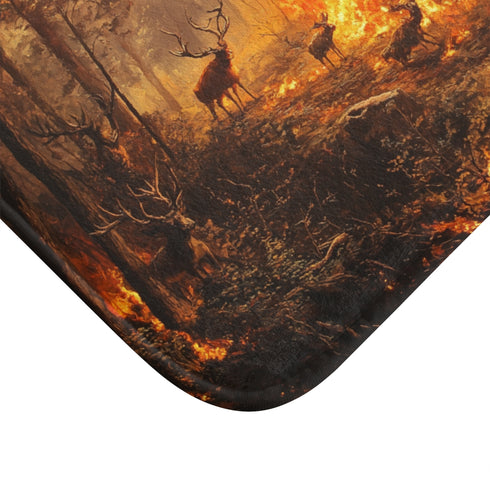 Dramatic Wildfire & Forest Wildlife (Edition VI) — 61×43 Memory Foam Bath Mat — Cushioned Memory Foam & Microfibre Close-Up