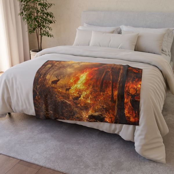 Dramatic Wildfire & Forest Wildlife (Edition VI) — 50×60 Plush Throw Blanket — Draped Over Sofa & Bed Lifestyle View