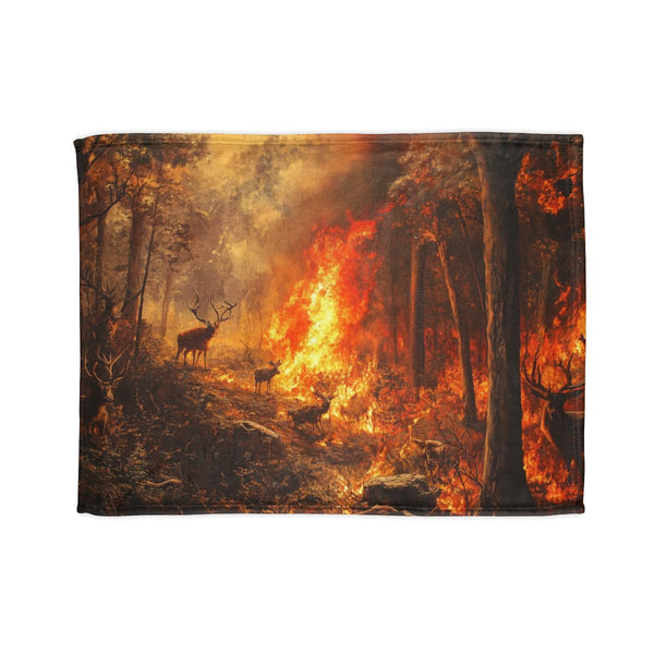 Dramatic Wildfire & Forest Wildlife (Edition VI) — 50×60 Plush Throw Blanket — Full Spread Plush Fleece Artwork View