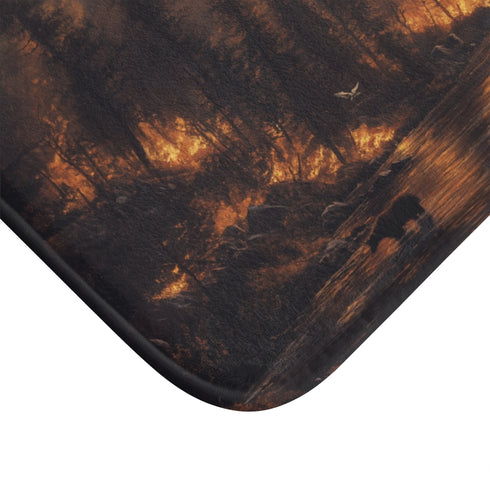 Dramatic Wildfire & Forest Wildlife (Edition VII) — 61×43 Memory Foam Bath Mat — Cushioned Memory Foam & Microfibre Close-Up