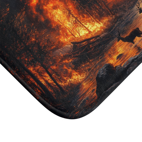 Dramatic Wildfire & Forest Wildlife (Edition VIII) — 61×43 Memory Foam Bath Mat — Cushioned Memory Foam & Microfibre Close-Up