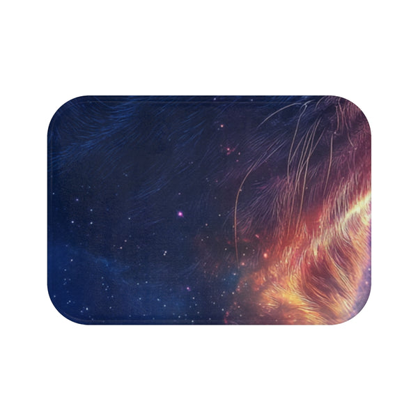 A Mystical Cosmic Cat Portrait Cat Face Blending W — 61×43 Memory Foam Bath Mat — Top-Down Velvet Microfibre Artwork View