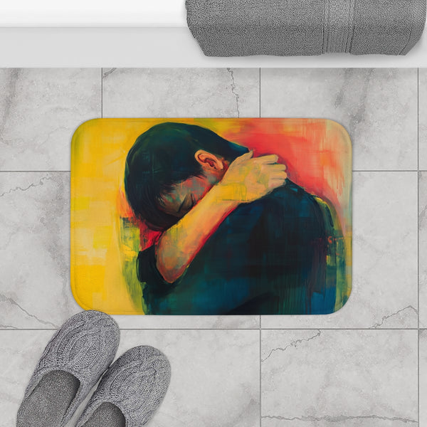 Peaceful Self-Love & Inner Comfort Art (Edition III) — 61×43 Memory Foam Bath Mat — Modern Bathroom Floor Lifestyle View