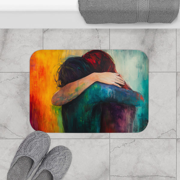 Peaceful Self-Love & Inner Comfort Art (Edition IV) — 61×43 Memory Foam Bath Mat — Modern Bathroom Floor Lifestyle View