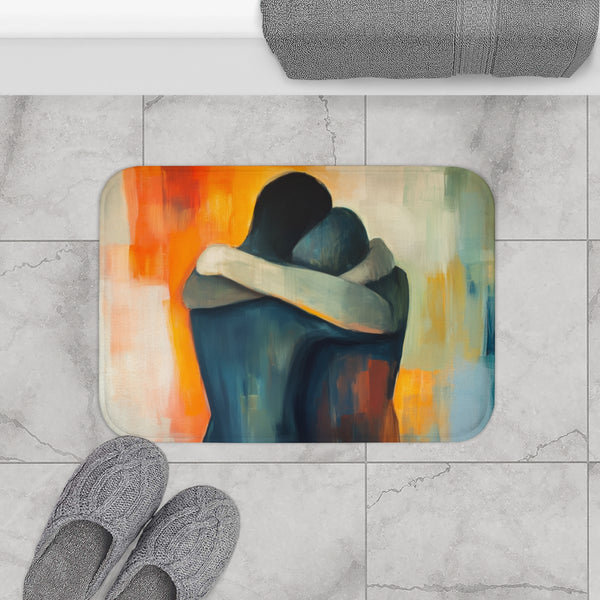 Peaceful Self-Love & Inner Comfort Art — 61×43 Memory Foam Bath Mat — Modern Bathroom Floor Lifestyle View
