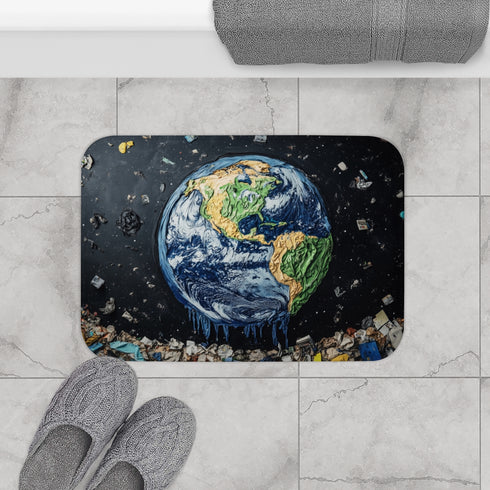 Surreal Weeping Earth Ecological Art (Edition II) — 61×43 Memory Foam Bath Mat — Modern Bathroom Floor Lifestyle View