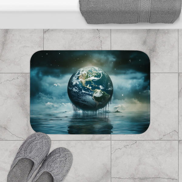 Surreal Weeping Earth Ecological Art (Edition IV) — 61×43 Memory Foam Bath Mat — Modern Bathroom Floor Lifestyle View