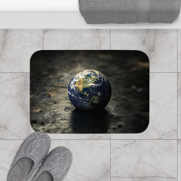 Surreal Weeping Earth Ecological Art (Edition VII) — 61×43 Memory Foam Bath Mat — Modern Bathroom Floor Lifestyle View