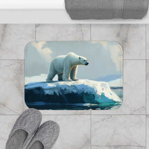Arctic Polar Bear on Glacial Ice Floe (Edition II) — 61×43 Memory Foam Bath Mat — Modern Bathroom Floor Lifestyle View