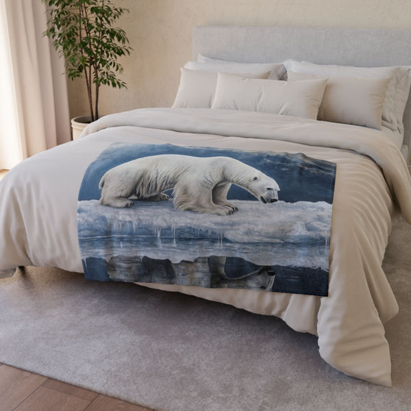Arctic Polar Bear on Glacial Ice Floe (Edition II) — 50×60 Plush Throw Blanket — Draped Over Sofa & Bed Lifestyle View