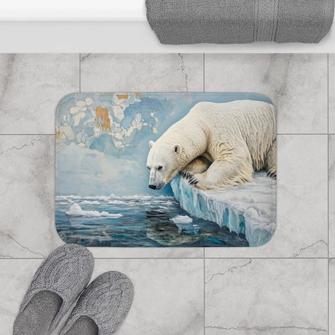 Arctic Polar Bear on Glacial Ice Floe (Edition III) — 61×43 Memory Foam Bath Mat — Modern Bathroom Floor Lifestyle View