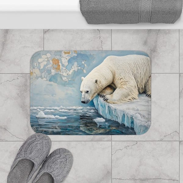 Arctic Polar Bear on Glacial Ice Floe (Edition III) — 61×43 Memory Foam Bath Mat — Modern Bathroom Floor Lifestyle View