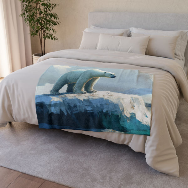 Arctic Polar Bear on Glacial Ice Floe (Edition III) — 50×60 Plush Throw Blanket — Draped Over Sofa & Bed Lifestyle View
