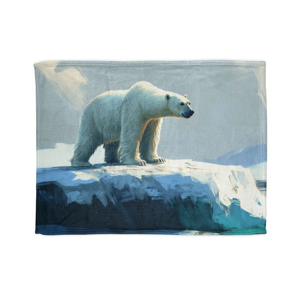 Arctic Polar Bear on Glacial Ice Floe (Edition III) — 50×60 Plush Throw Blanket — Full Spread Plush Fleece Artwork View