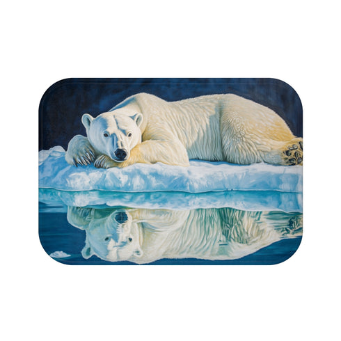 Arctic Polar Bear on Glacial Ice Floe (Edition IV) — 61×43 Memory Foam Bath Mat — Top-Down Velvet Microfibre Artwork View