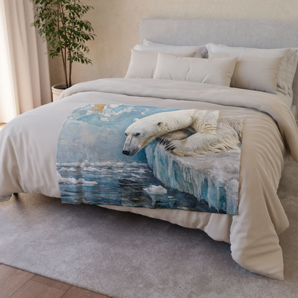 Arctic Polar Bear on Glacial Ice Floe (Edition IV) — 50×60 Plush Throw Blanket — Draped Over Sofa & Bed Lifestyle View
