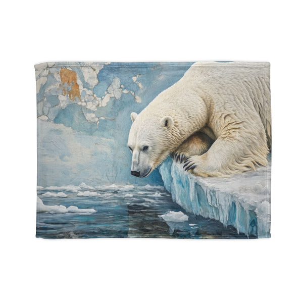 Arctic Polar Bear on Glacial Ice Floe (Edition IV) — 50×60 Plush Throw Blanket — Full Spread Plush Fleece Artwork View