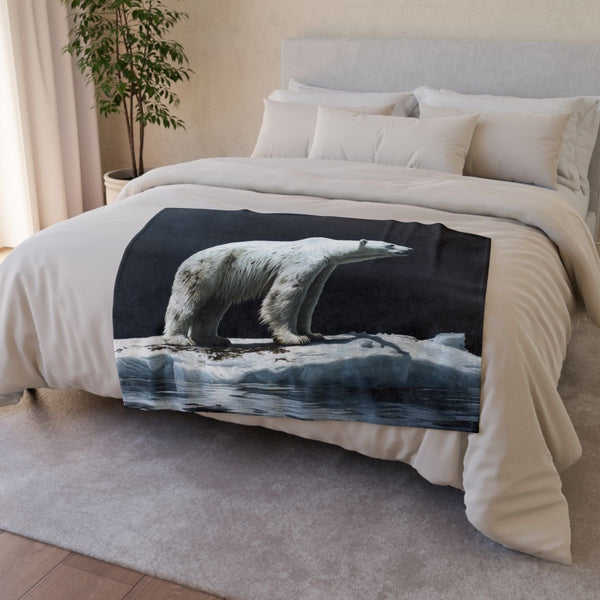Arctic Polar Bear on Glacial Ice Floe (Edition IX) — 50×60 Plush Throw Blanket — Draped Over Sofa & Bed Lifestyle View