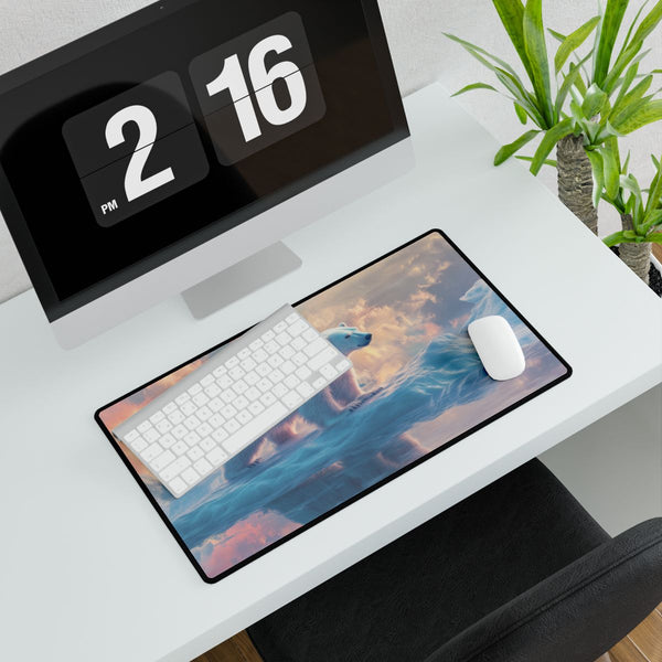 A Polar Bear Stranded on a Melting Ice Floe (Edition IX) — XXL Gaming Desk Mat — Gaming & Workspace Desk Setup View