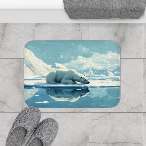 Arctic Polar Bear on Glacial Ice Floe (Edition V) — 61×43 Memory Foam Bath Mat — Modern Bathroom Floor Lifestyle View