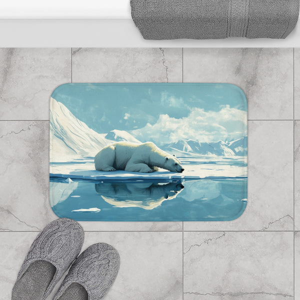 Arctic Polar Bear on Glacial Ice Floe (Edition V) — 61×43 Memory Foam Bath Mat — Modern Bathroom Floor Lifestyle View