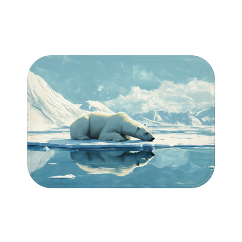 Arctic Polar Bear on Glacial Ice Floe (Edition V) — 61×43 Memory Foam Bath Mat — Top-Down Velvet Microfibre Artwork View