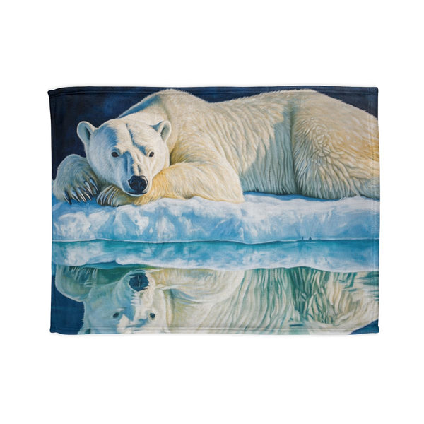 Arctic Polar Bear on Glacial Ice Floe (Edition V) — 50×60 Plush Throw Blanket — Full Spread Plush Fleece Artwork View