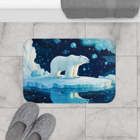 Arctic Polar Bear on Glacial Ice Floe (Edition VI) — 61×43 Memory Foam Bath Mat — Modern Bathroom Floor Lifestyle View