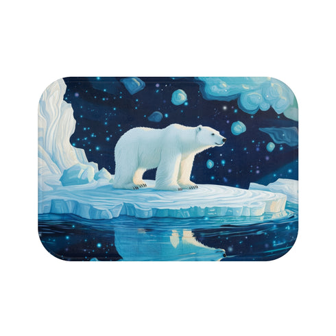Arctic Polar Bear on Glacial Ice Floe (Edition VI) — 61×43 Memory Foam Bath Mat — Top-Down Velvet Microfibre Artwork View
